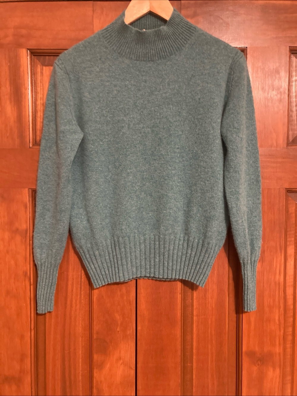 J. Crew Women's small mock neck Sweater in Heather Teal 100% cashmere